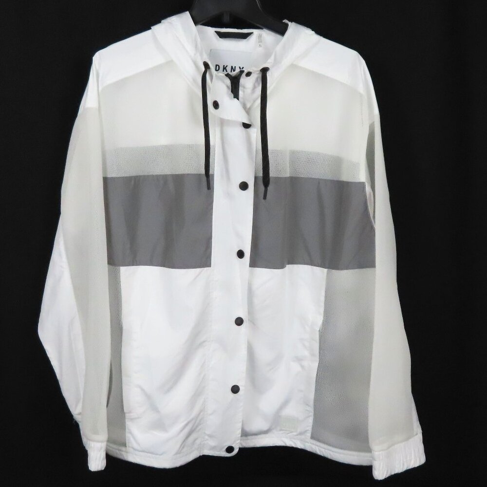 DKNY White and Gray Windbreaker Jacket Sz. XL